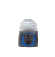 Citadel Layer Paint: Eshin Grey - Small clear plastic pot of Citadel Layer Paint in muted dark gray labeled Eshin Grey with a blue and black shield logo.