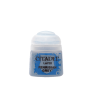 Citadel Layer Paint: Fenrisian Grey - Small plastic pot of Citadel Layer Paint in Fenrisian Grey, with blue and grey label and white lid.
