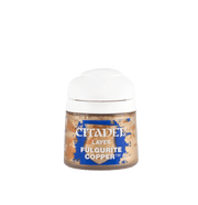 Citadel Layer Paint: Fulgurite Copper - Small plastic pot of metallic copper paint with a white lid labeled Citadel Layer Fulgurite Copper.