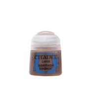 Citadel Layer Paint: Gorthor Brown - Citadel Layer Paint pot in Gorthor Brown with blue and black label.