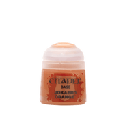 Citadel Base Paint: Jokaero Orange - Small pot of Citadel Base Paint in bright Jokaero Orange with clear twist-off lid.