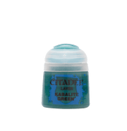 Citadel Layer Paint: Kabalite Green - Small plastic pot of Citadel Layer Paint in dark muted green labeled Kabalite Green with white lid.