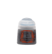 Citadel Base Paint: Mechanicus Standard Grey - Small clear plastic pot of Citadel Base Paint in Mechanicus Standard Grey with a flip-top lid and red text on the label.