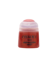 Citadel Base Paint: Mephiston Red - Small pot of Citadel Base Paint in vibrant Mephiston Red with secure clear lid.