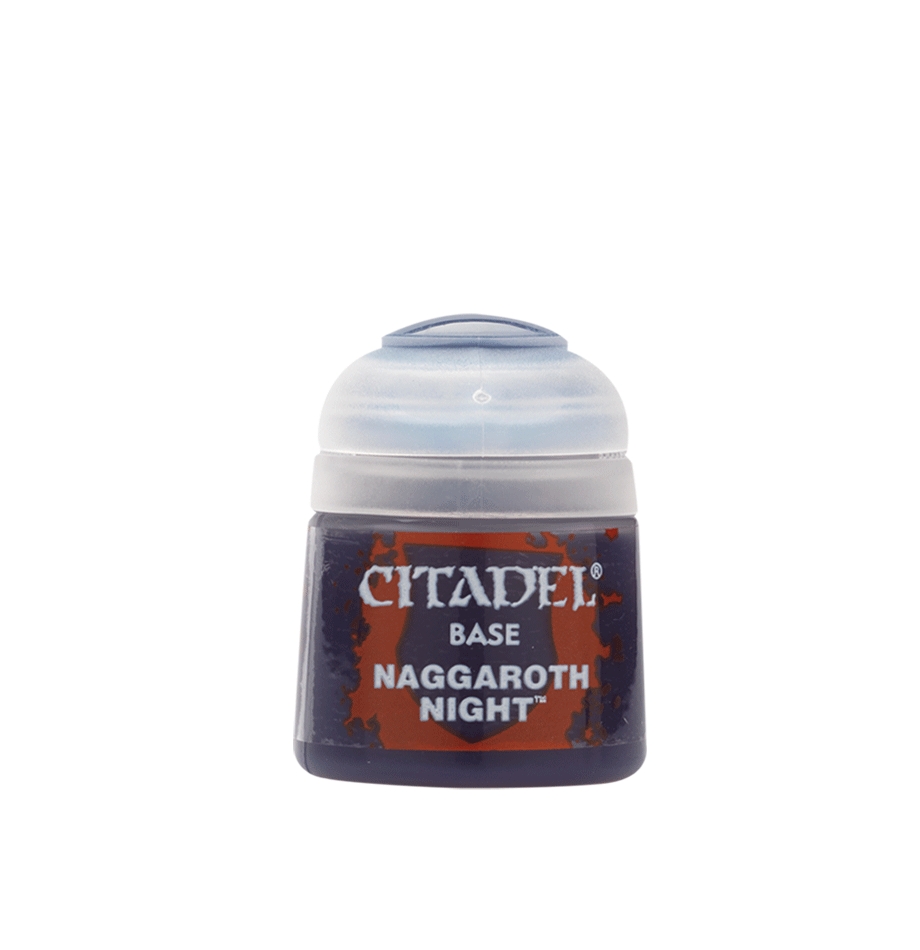 Citadel Base Paint: Naggaroth Night - Small round plastic pot of dark blue Citadel base paint labeled Naggaroth Night with a snap-on lid.