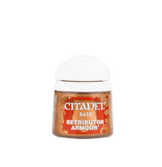 Citadel Base Paint: Retributor Armour - Small clear pot of Citadel Base Paint in metallic gold labeled Retributor Armour with white lid.