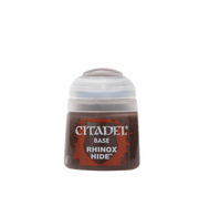 Citadel Base Paint: Rhinox Hide - Small pot of Citadel Base Paint in dark brown labeled Rhinox Hide with white lid.