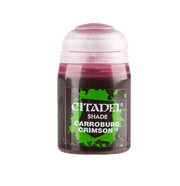 Citadel Shade Paint: Carroburg Crimson - Small transparent plastic pot of Citadel Shade paint in deep red Carroburg Crimson with a green label and white text.