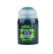 Citadel Shade Paint: Drakenhof Nightshade - Citadel Shade Drakenhof Nightshade paint pot with blue-gray lid and green label design.