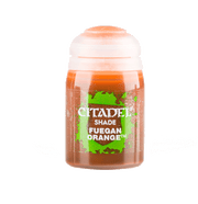 Citadel Shade Paint: Fuegan Orange - Citadel Shade Paint bottle in Fuegan Orange with clear cap and green decorative label elements.