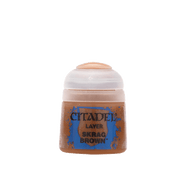 Citadel Layer Paint: Skrag Brown - Small plastic pot of Citadel Layer Paint in Skrag Brown with secure lid and blue label.