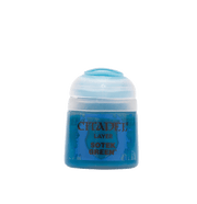 Citadel Layer Paint: Sotek Green - Small plastic pot of Citadel Layer Paint in vibrant Sotek Green with a clear flip-top lid.