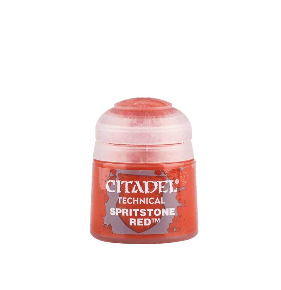 Citadel Technical Paint: Spiritstone Red - Small cylindrical pot of bright red Citadel Technical paint with white text on the label and a clear plastic lid.
