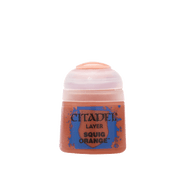 Citadel Layer Paint: Squig Orange - Small cylindrical pot of bright squig orange paint with a white screw-on lid and blue label text.