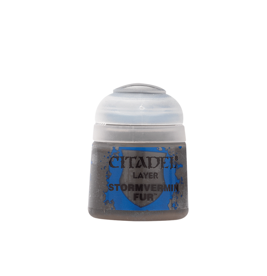 Citadel Layer Paint: Stormvermin Fur - Small pot of Citadel Layer Paint in Stormvermin Fur color with black and blue label.