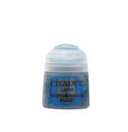 Citadel Layer Paint: Thunderhawk Blue - Small clear plastic pot of Citadel Layer Paint in vibrant Thunderhawk Blue with black and blue label text.