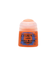 Citadel Layer Paint: Troll Slayer Orange - Small pot of Citadel Layer Paint in bright Troll Slayer Orange with blue label and black text.