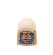 Citadel Layer Paint: Ungor Flesh - Small clear plastic pot of Citadel Layer Paint in pale flesh tone, labeled Ungor Flesh with blue and black text.