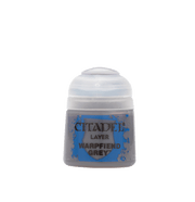 Citadel Layer Paint: Warpfiend Grey - Small round plastic paint pot with grey lid and label reading "Citadel Layer Warpfiend Grey" containing grey acrylic paint.