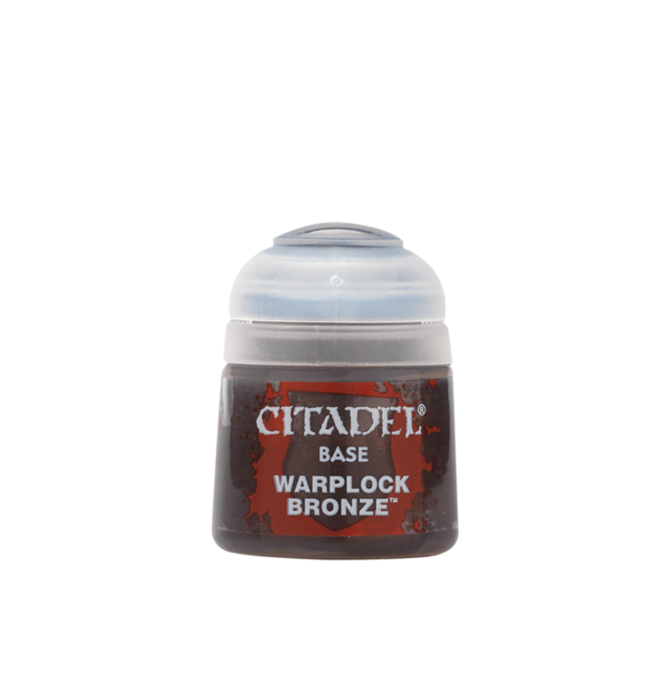 Citadel Base Paint: Warplock Bronze - Citadel Base Paint Warplock Bronze bottle with dark bronze metallic paint visible inside.