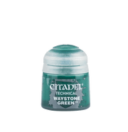 Citadel Technical Paint: Waystone Green - Small translucent plastic pot of Citadel Technical Paint in deep matte green labeled Waystone Green with white text.