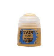 Citadel Layer Paint: Zamesi Desert - Small plastic paint pot with beige tan paint labeled Citadel Layer Zamesi Desert.