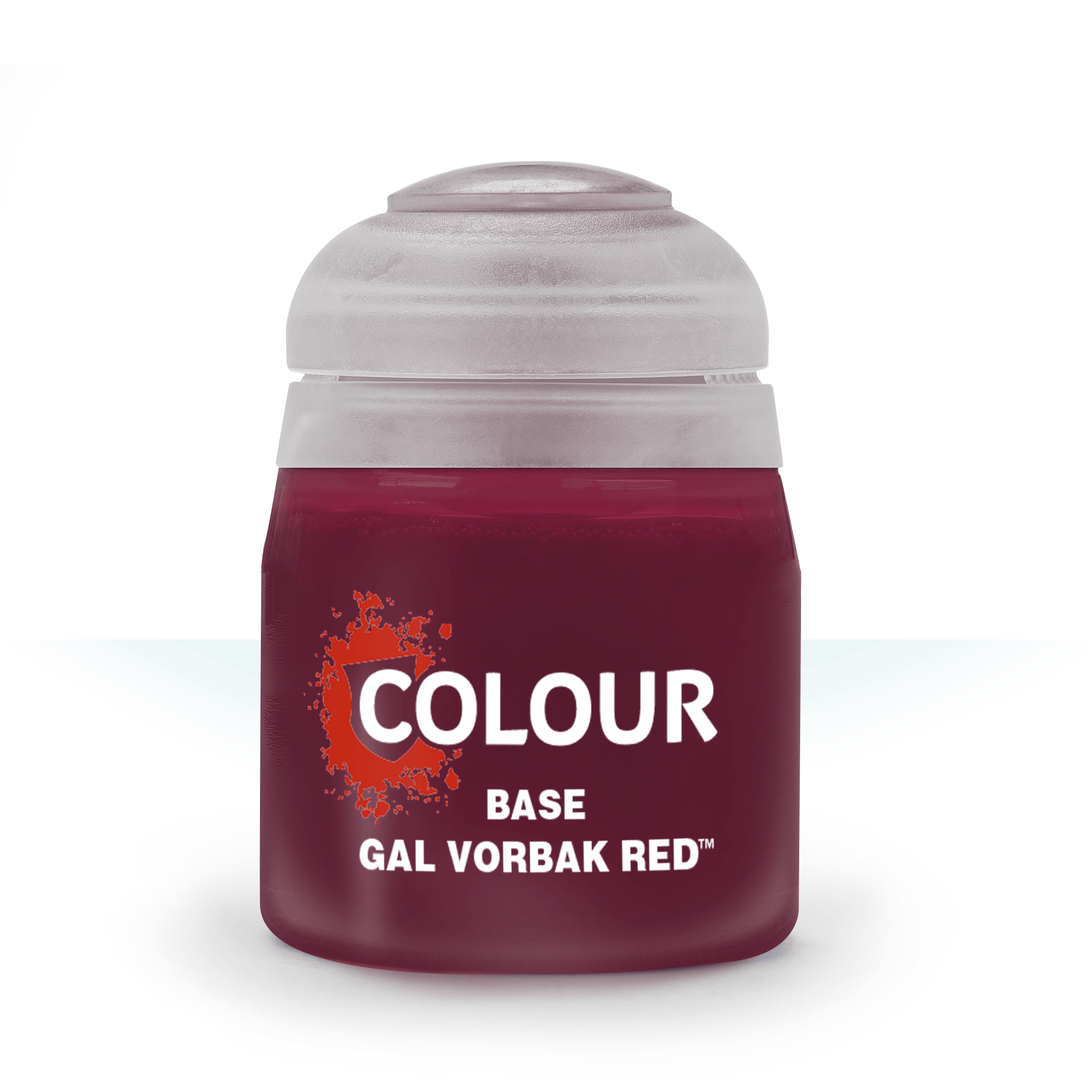 Citadel Base Paint: Gal Vorbak Red - Small clear plastic pot with deep red paint labeled Gal Vorbak Red base color.