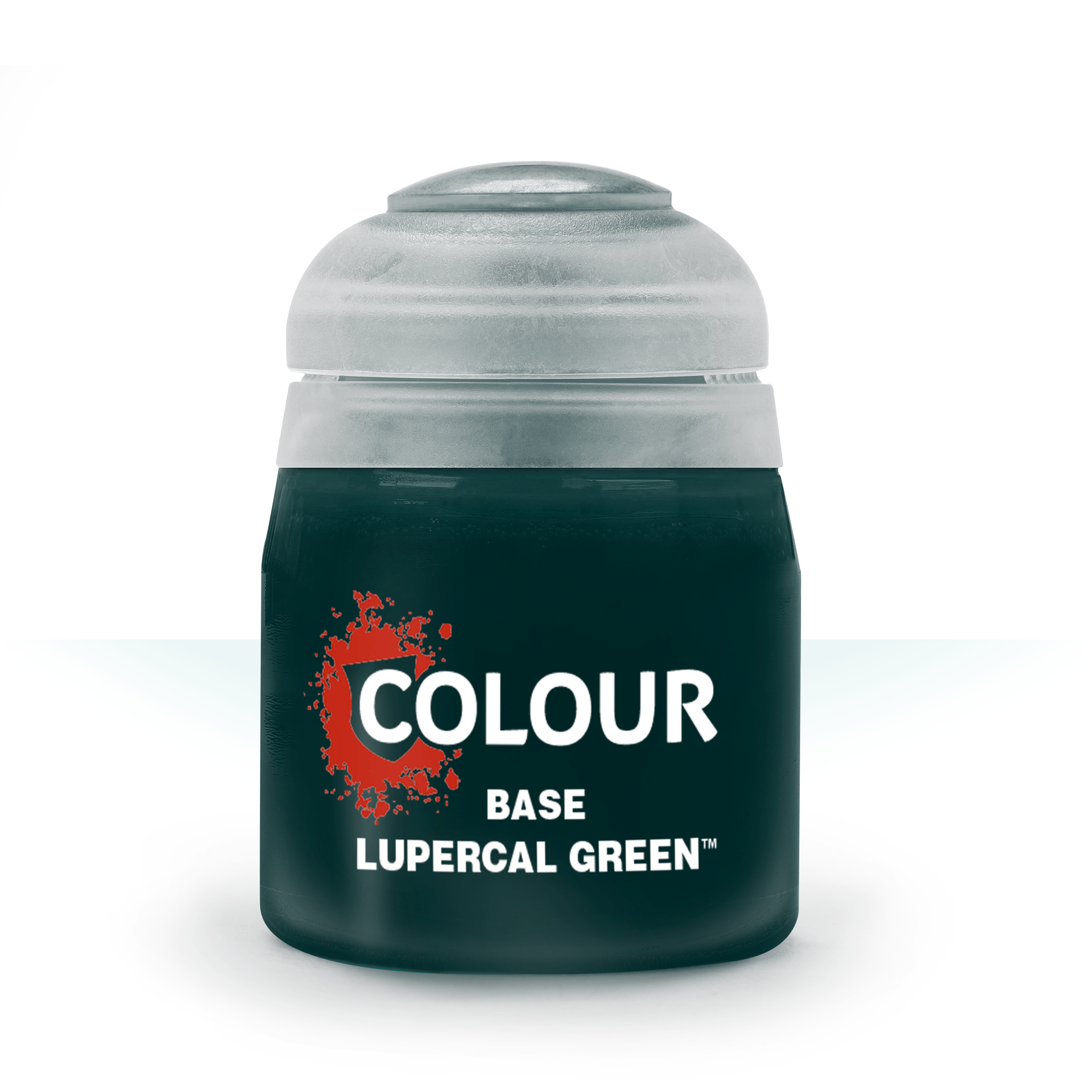 Citadel Base Paint: Lupercal Green - Small cylindrical paint pot with dark green label and gray cap, labeled "Colour Base Lupercal Green".