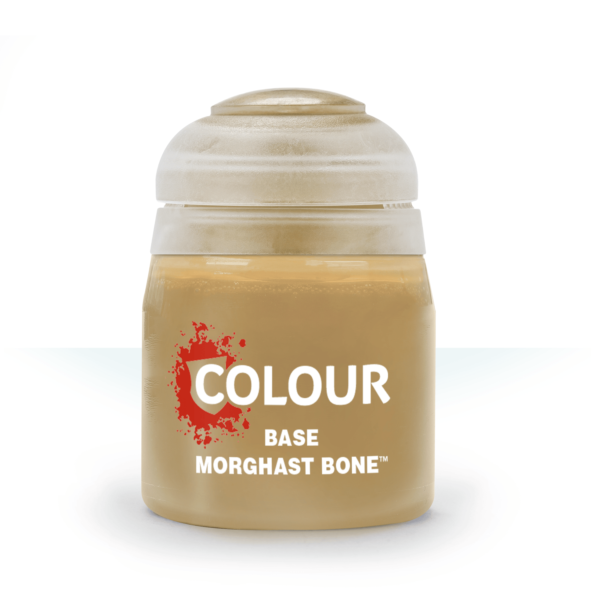 Citadel Base Paint: Morghast Bone - Small beige paint pot labeled Citadel Base Morghast Bone with a clear plastic twist-off lid.