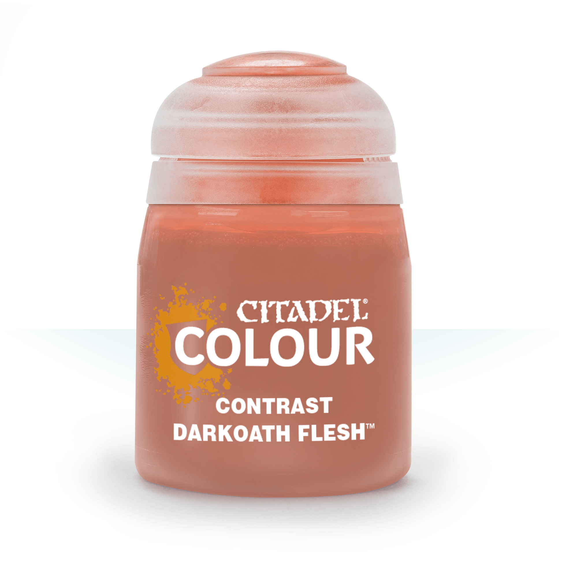 Citadel Contrast Paint: Darkoath Flesh - Small pot of Citadel Colour Contrast paint in Darkoath Flesh with a translucent red-brown cap.
