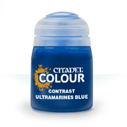 Citadel Contrast Paint: Ultramarines Blue - Small blue plastic paint pot labeled Citadel Colour Contrast Ultramarines Blue with a clear snap-on lid.
