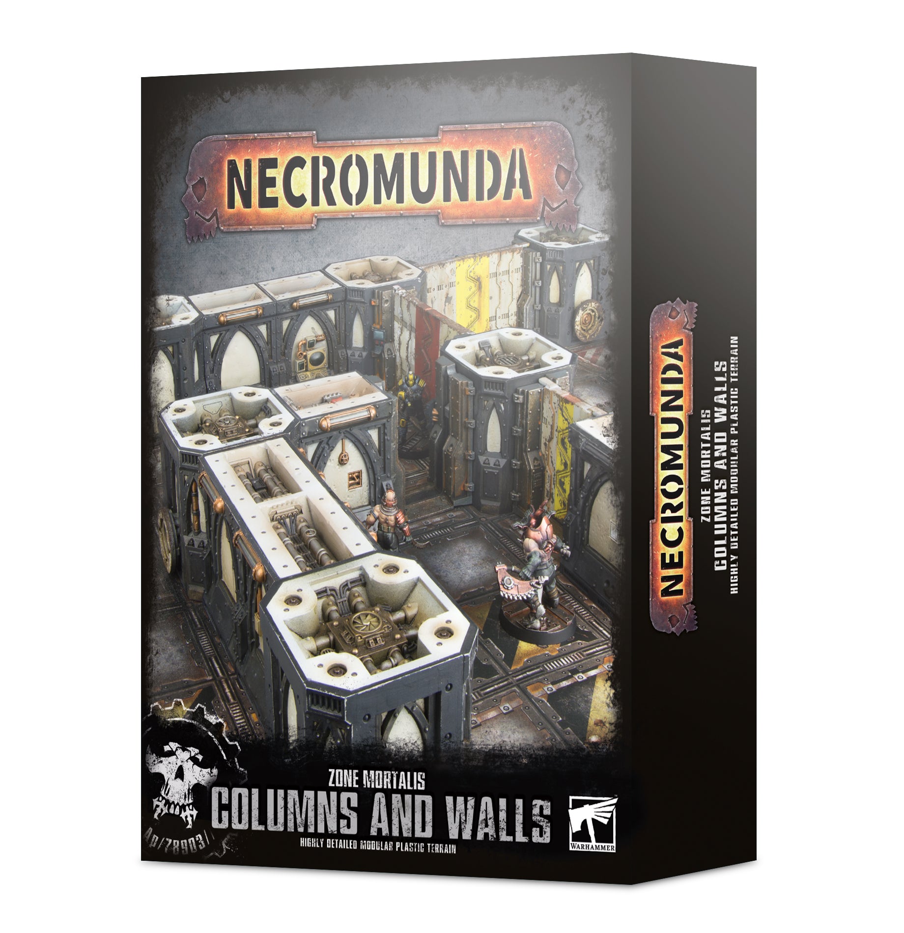 Warhammer Necromunda - Zone Mortalis - Columns and Walls (PREORDER) - Modular grey plastic columns and walls terrain pieces with industrial sci-fi detailing for Warhammer Necromunda Zone.