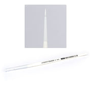 Citadel - Small Synthetic Base Brush - White-handled Citadel small synthetic paintbrush with fine pointed tip on light gray background.