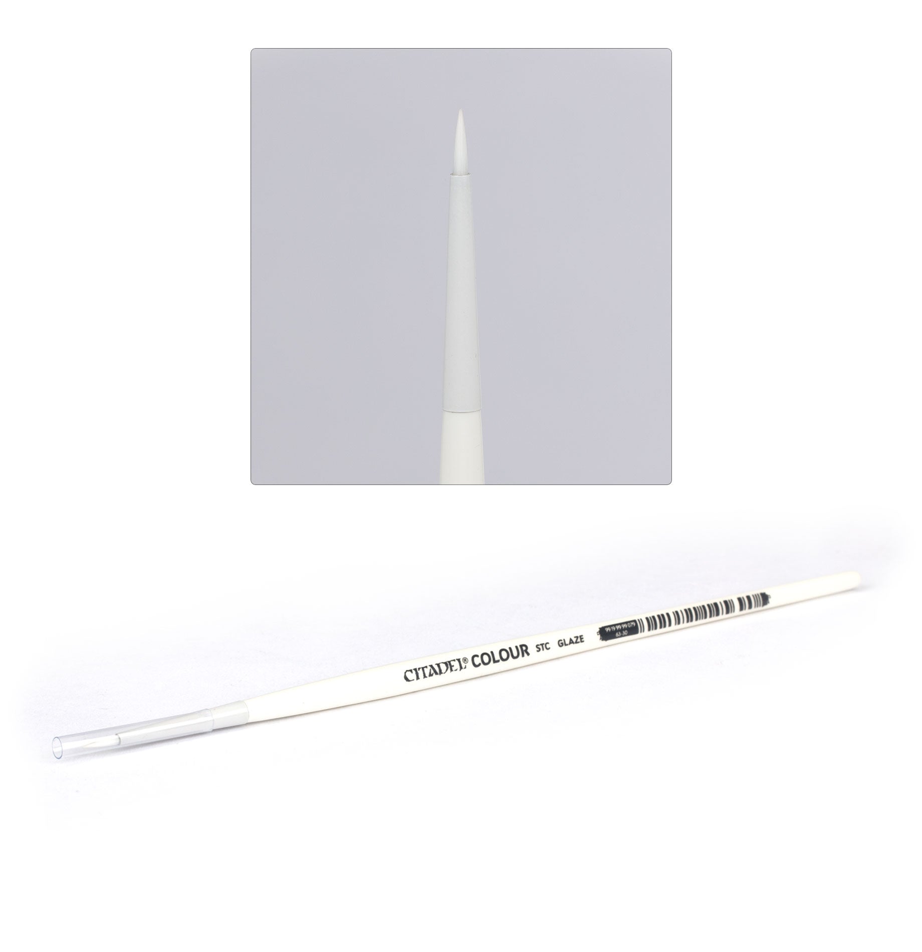 Citadel - Medium Synthetic Glaze Brush - Medium synthetic paintbrush with white handle and fine pointed bristles.