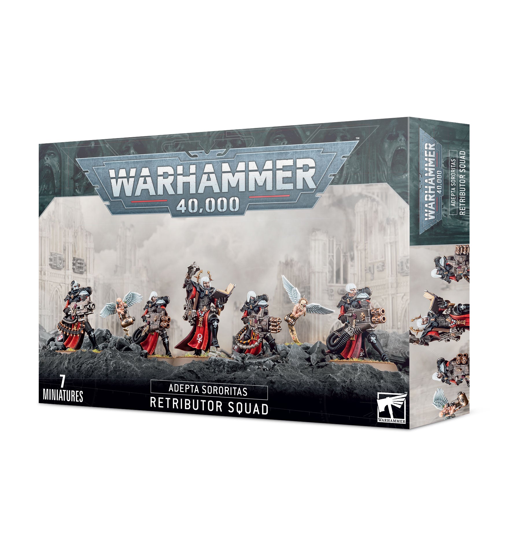 Warhammer 40,000 - Adepta Sororitas - Retributor Squad - Warhammer 40,000 Adepta Sororitas Retributor Squad box featuring seven detailed female warrior miniatures in armor with.