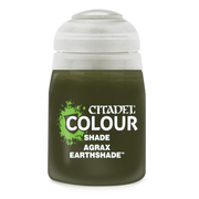 Citadel Shade Paint: Agrax Earthshade - Citadel Colour Agrax Earthshade shade paint in olive green container with clear cap.