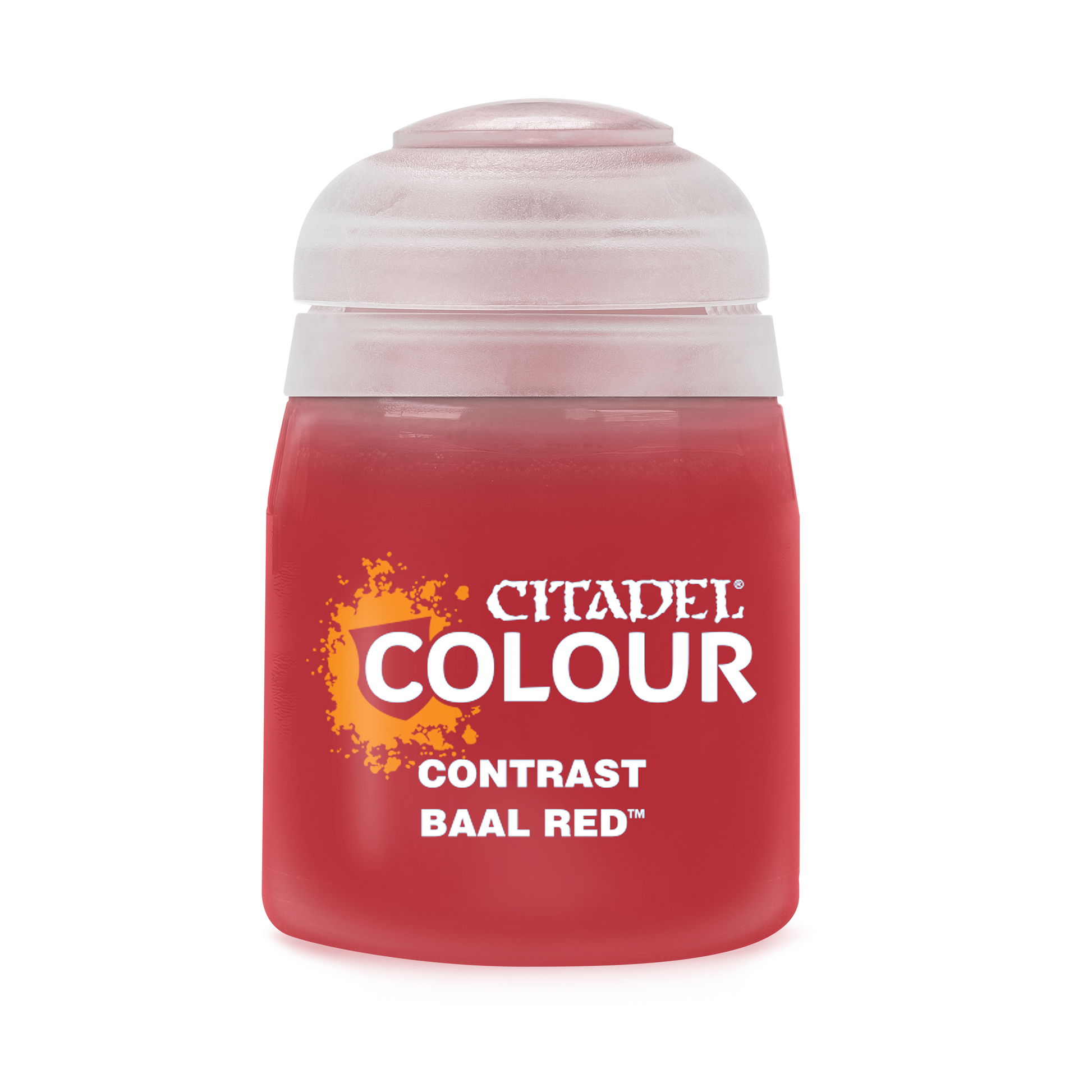 Citadel Contrast Paint: Baal Red - Citadel Contrast Paint Baal Red bottle with frosted cap and red label.