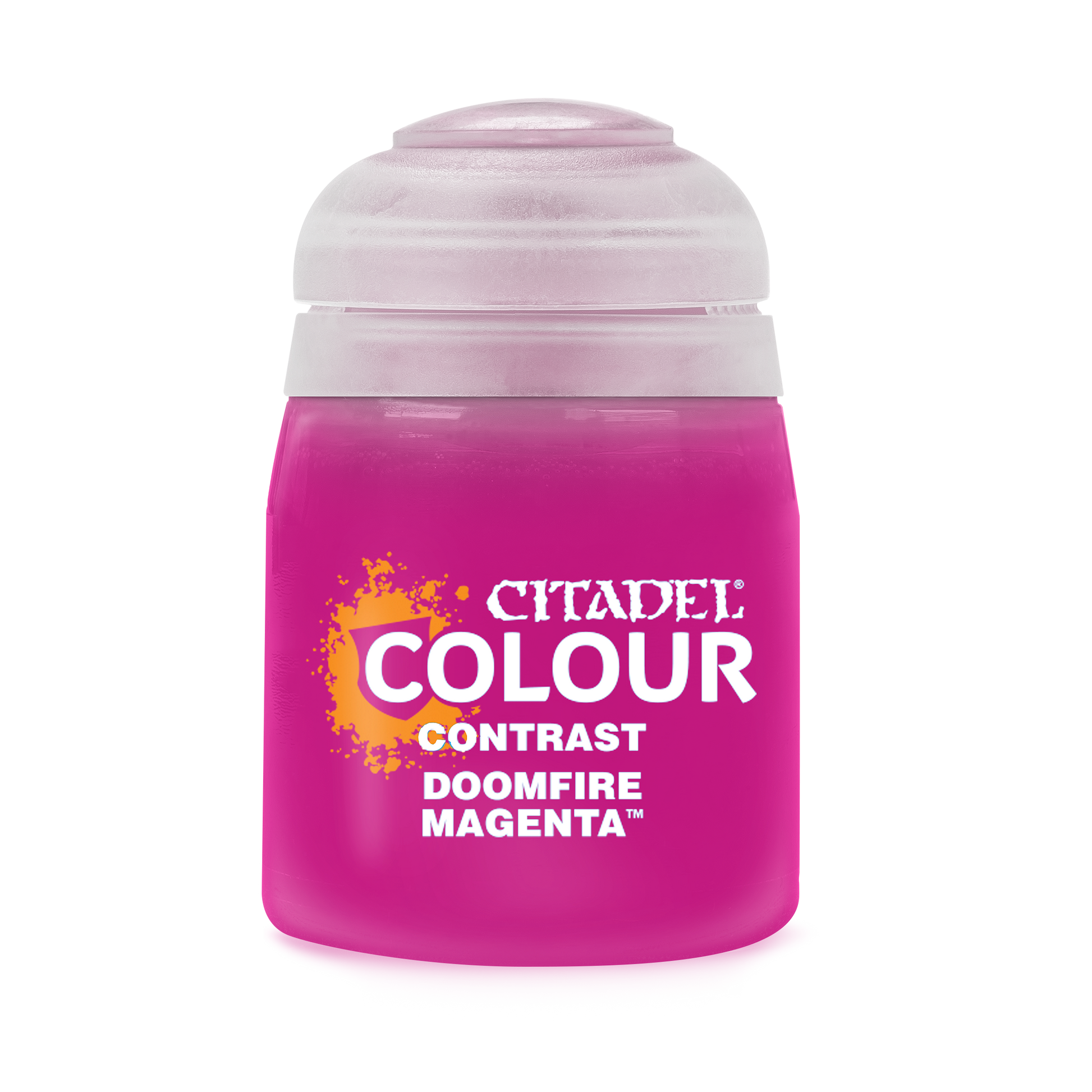 Citadel Contrast Paint: Doomfire Magenta - Citadel Colour Contrast Doomfire Magenta paint pot with translucent lid and bright magenta body.