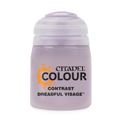 Citadel Contrast Paint: Dreadful Visage - Citadel Colour Contrast Paint Dreadful Visage light purple paint pot with black and orange label.