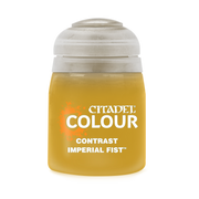 Citadel Contrast Paint: Imperial Fist - Yellow Citadel Colour Contrast Paint pot labeled Imperial Fist with a clear plastic lid.