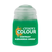 Citadel Contrast Paint: Karandras Green - Citadel Colour Contrast Paint container in vibrant Karandras Green with a clear plastic lid.
