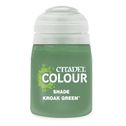 Citadel Shade Paint: Kroak Green - Small frosted plastic pot of Citadel Colour Shade paint in Kroak Green with white screw-on lid.