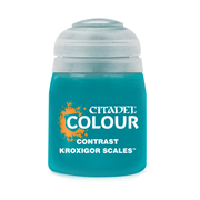 Citadel Contrast Paint: Kroxigor Scales - Citadel Colour Contrast paint bottle in turquoise labeled Kroxigor Scales with clear cap.
