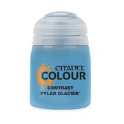 Citadel Contrast Paint: Pylar Glacier - Small paint pot of Citadel Colour Contrast Pylar Glacier with light blue label and transparent cap.