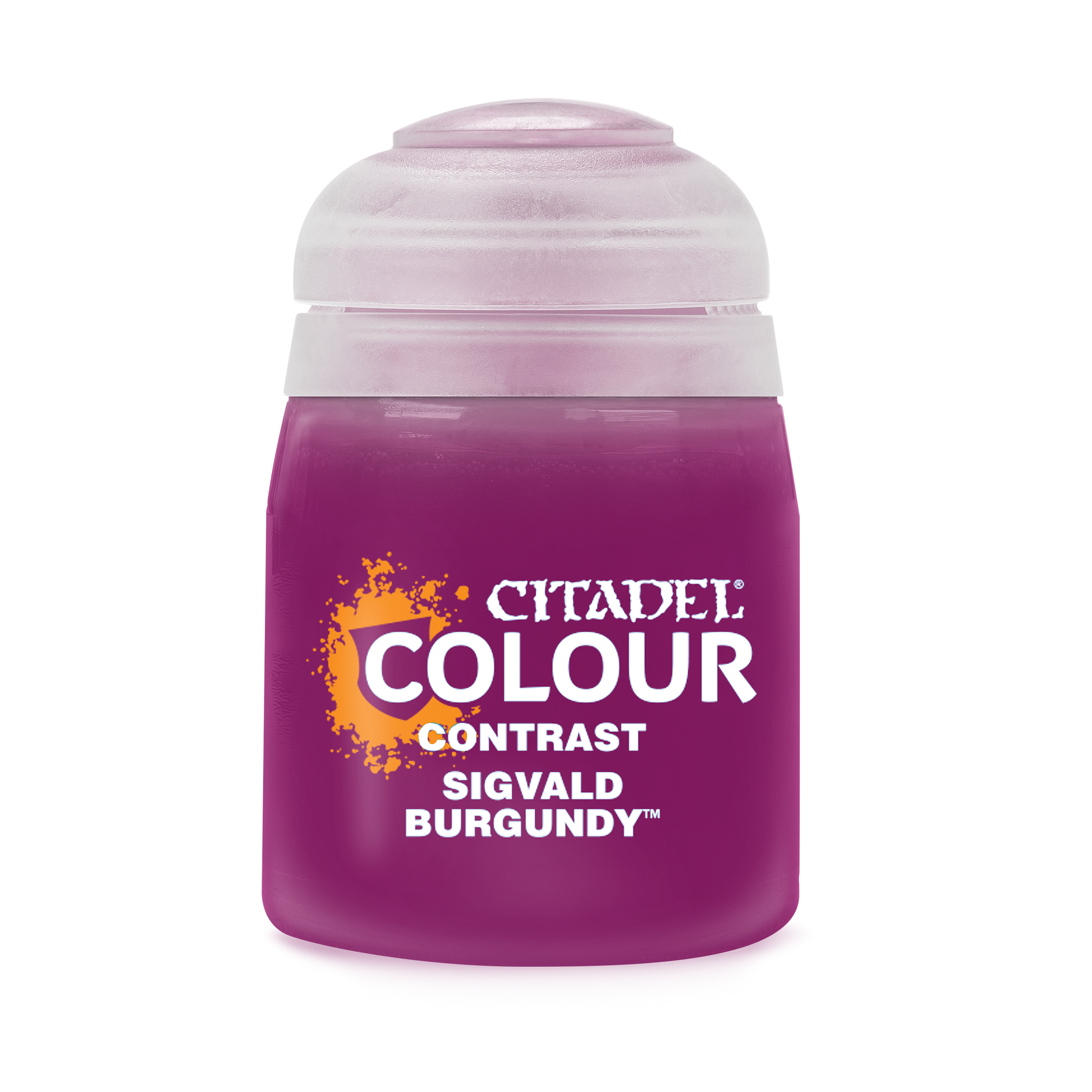 Citadel Contrast Paint: Sigvald Burgundy - Citadel Contrast Paint bottle in Sigvald Burgundy with clear cap and magenta label.