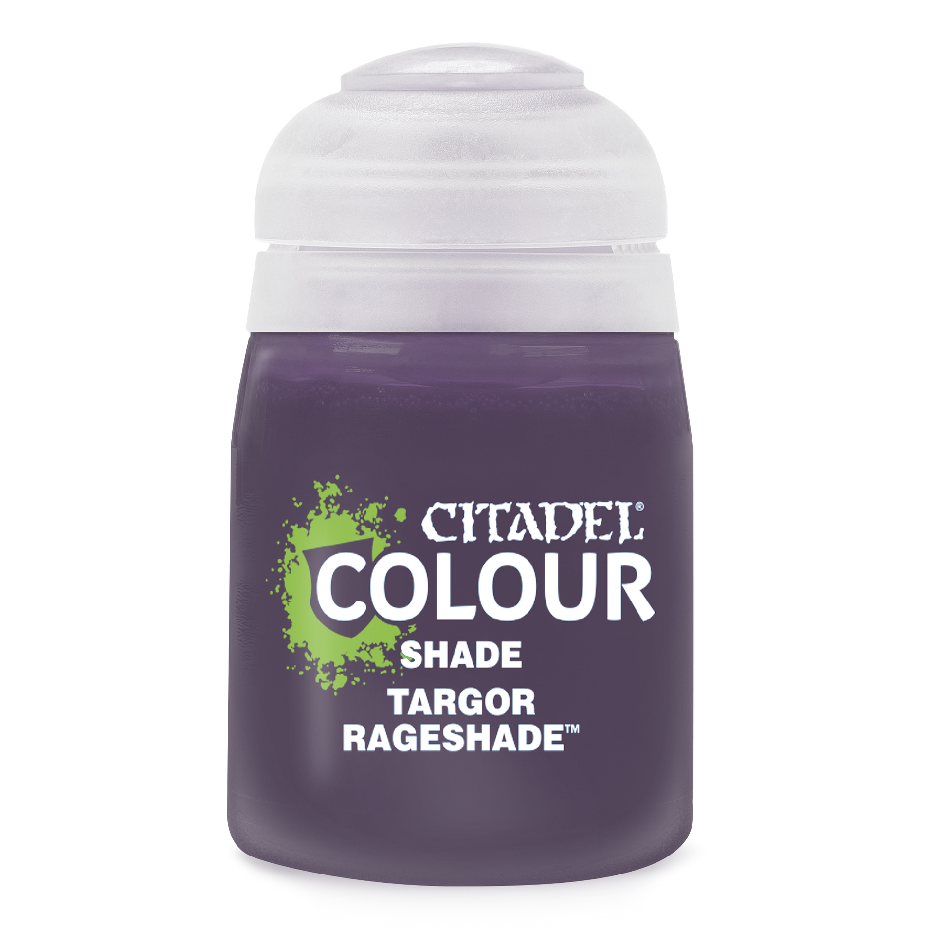 Citadel Shade Paint: Targor Rageshade - Purple Citadel Colour Shade Paint pot labeled Targor Rageshade with white lid.