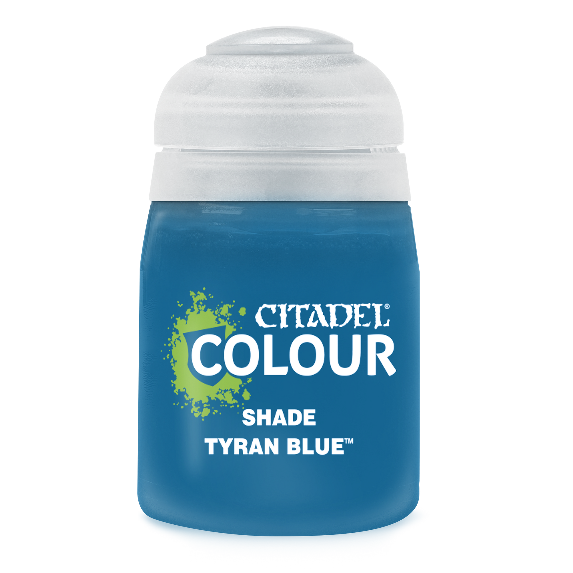Citadel Shade Paint: Tyran Blue - Small jar of Citadel Colour Shade paint in Tyran Blue with clear plastic lid.