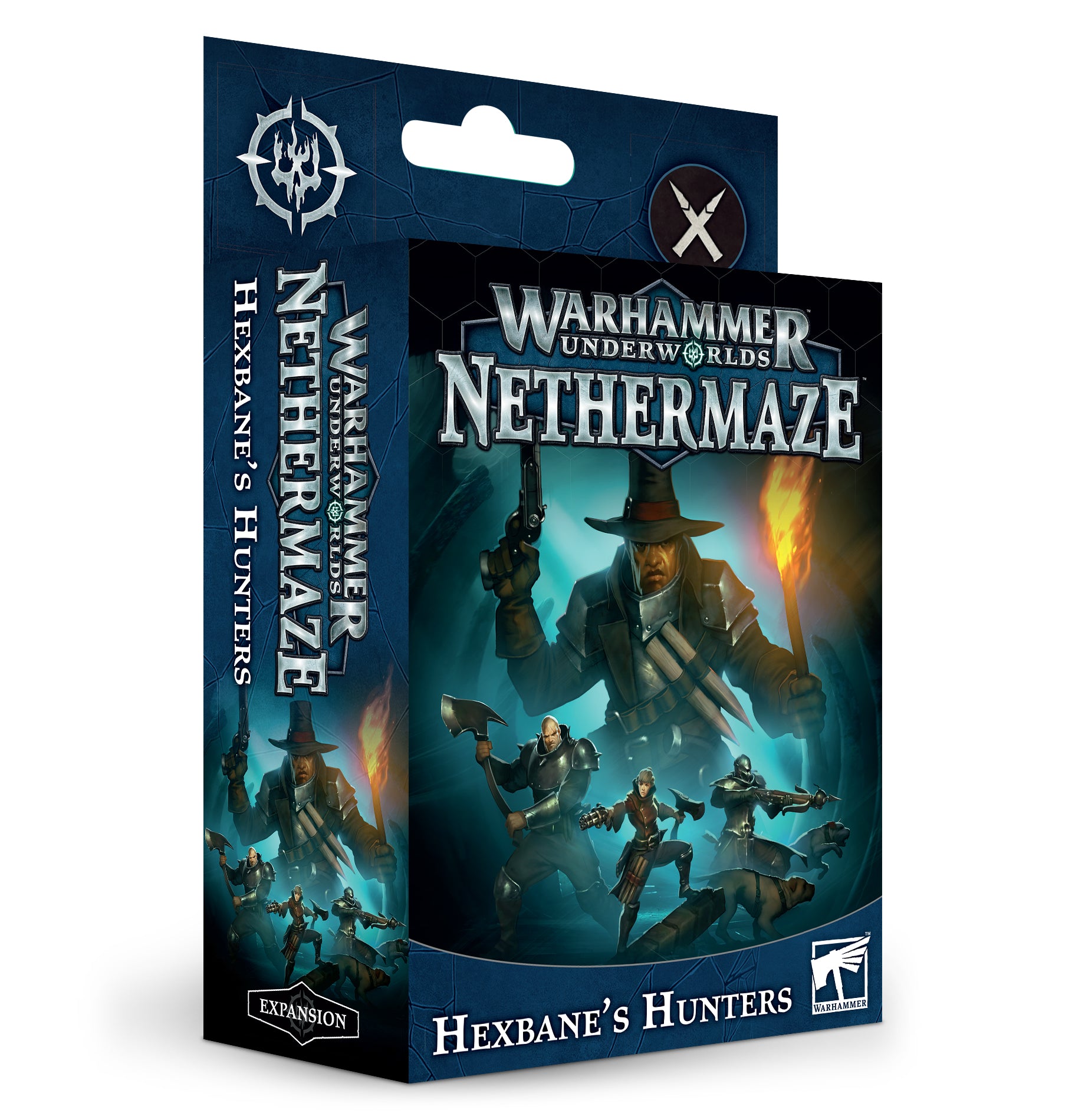 Warhammer Underworlds - Nethermaze - Hexbane's Hunters - Warhammer Underworlds Nethermaze Hexbane's Hunters expansion box with dark fantasy artwork of armored hunters and a towering