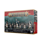 Warhammer Age of Sigmar - Lumineth - Vanari Auralan Sentinels - Boxed set of Warhammer Age of Sigmar Vanari Auralan Sentinels with painted elf warriors holding bows and wearing blue and.