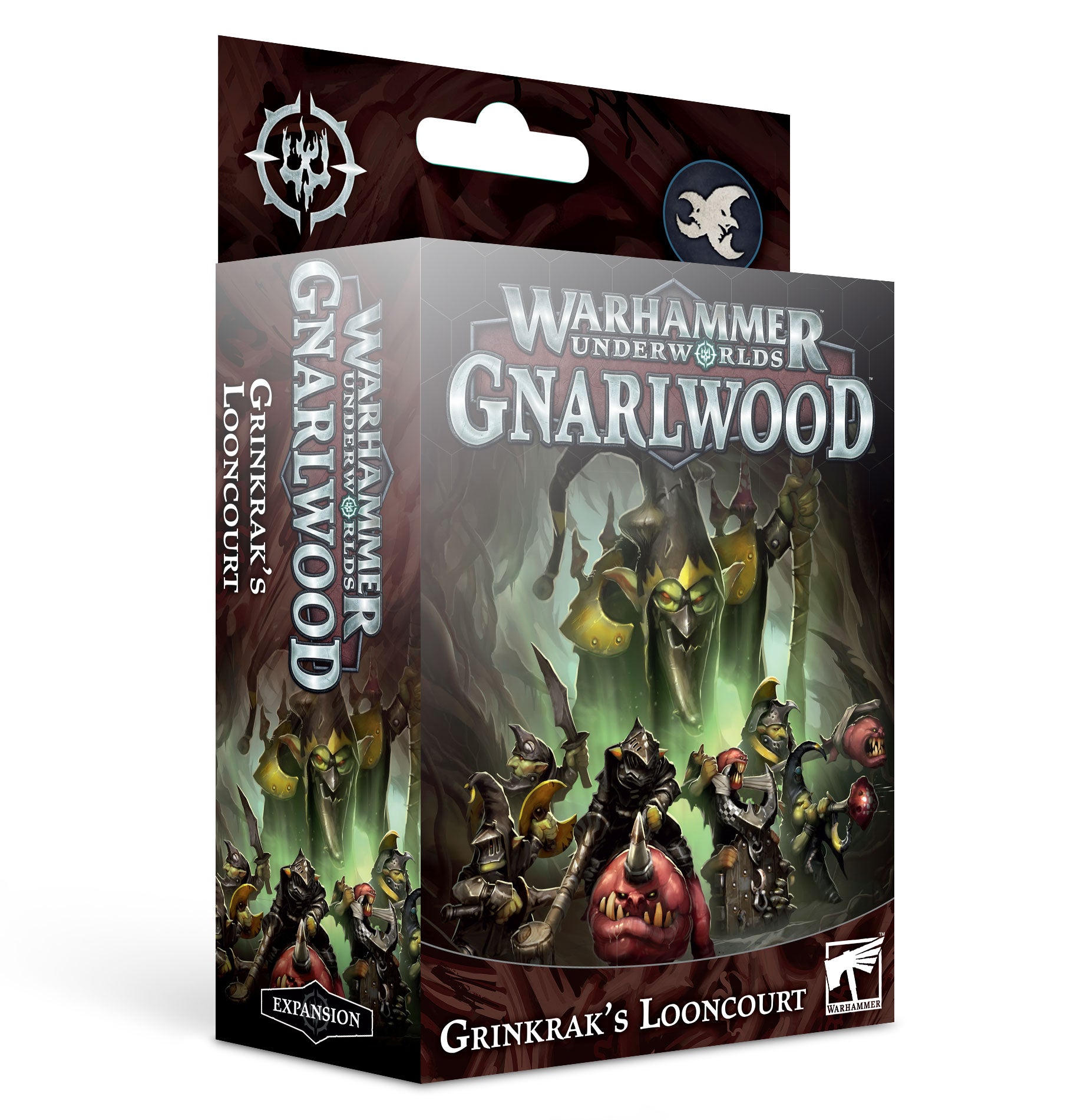 Warhammer Underworlds - Gnarlwood - Grinkrak's Looncourt - Warhammer Underworlds Gnarlwood Grinkrak's Looncourt boxed set with dark fantasy artwork featuring green glowing eyes and.